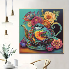 Teapot Flower Bird Special Shape Diamond Painting Kit
