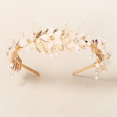 Golden Crown Hairband Faux Pearl Princess Tiara