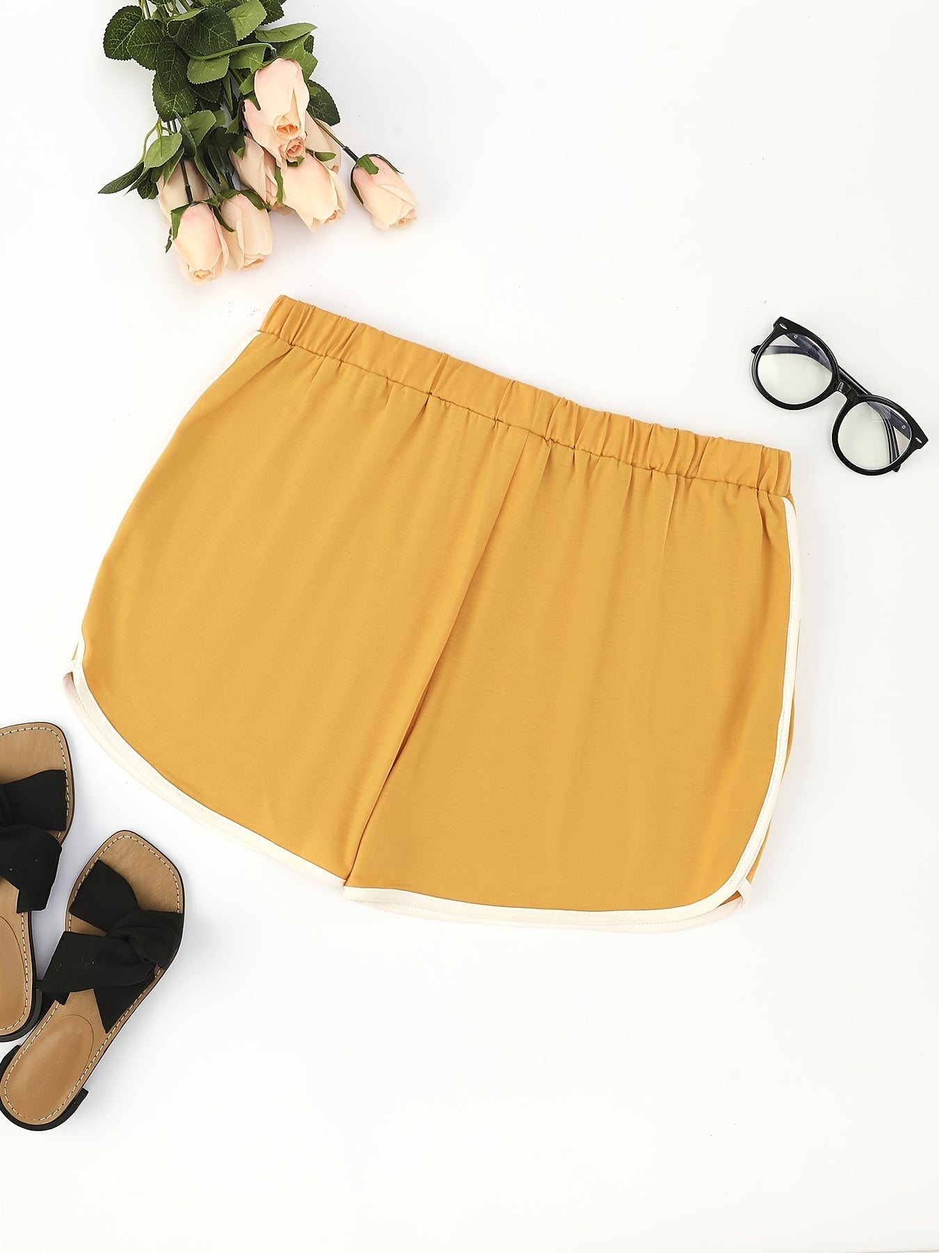 Colorblock Elastic Pajama Shorts