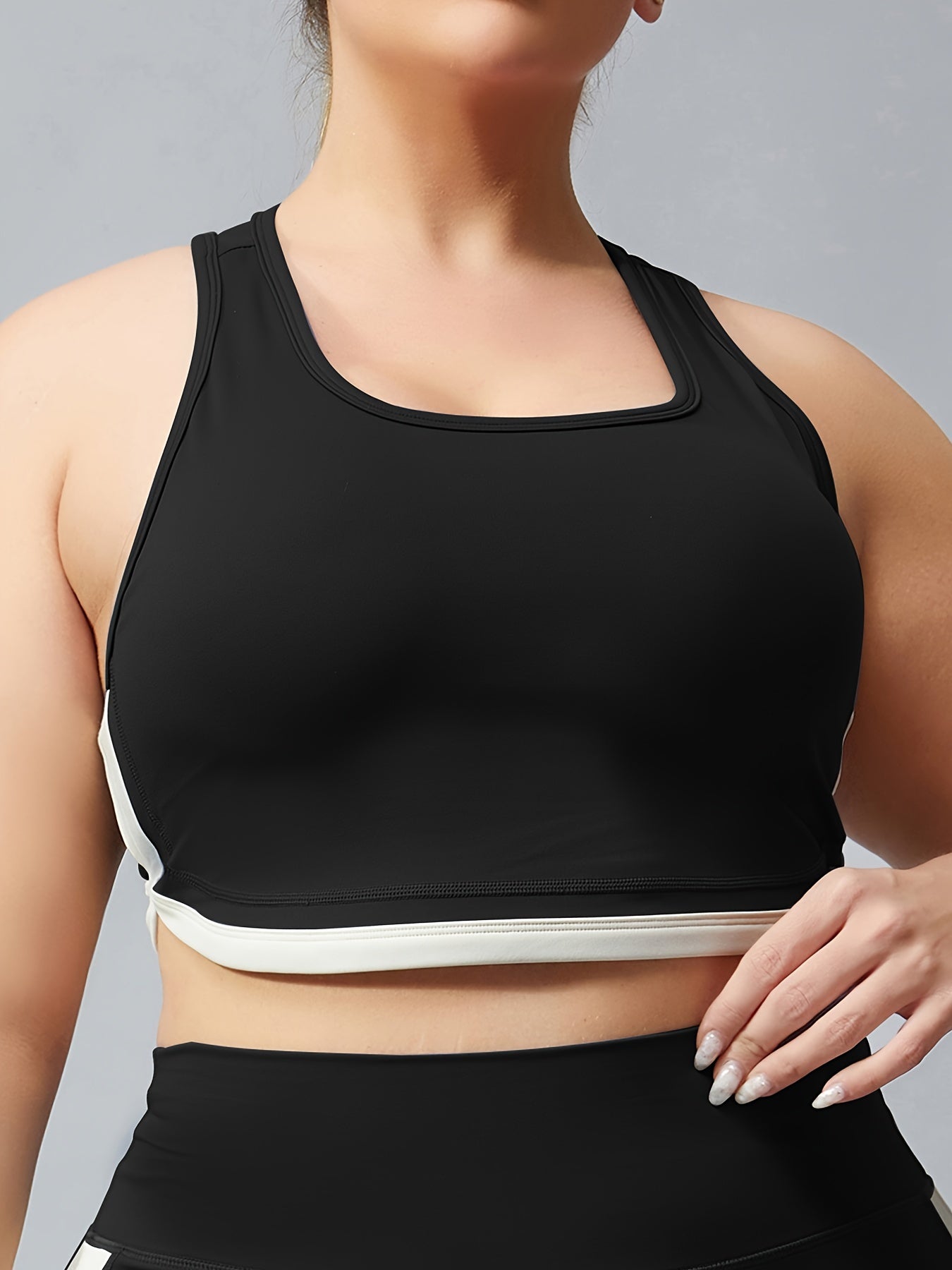 Plus Size Sports Bra Women's Plus Contrast Binding Racer Back Wireless Soft Fit