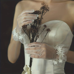 Mesh Flower Embroidery Wedding Dress Gloves Women