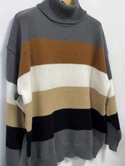 Casual Sweater Women's Plus Colorblock Long Sleeve Turtle Neck Jumper