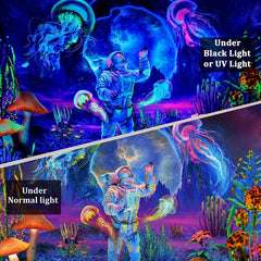 UV Reactive Astronaut Tapestry Plants Jellyfish Neon Galaxy