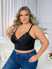 Bra Women's Plus Contrast Lace Solid High Stretch T shirt Longline Bra