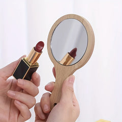 Handheld Cosmetic Mirror Beauty Salon Wooden Beauty Mirror