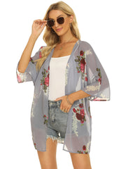 Floral Print Cover Up Tops Long Sleeve Rash Guard Semi Sheer Loose Fit