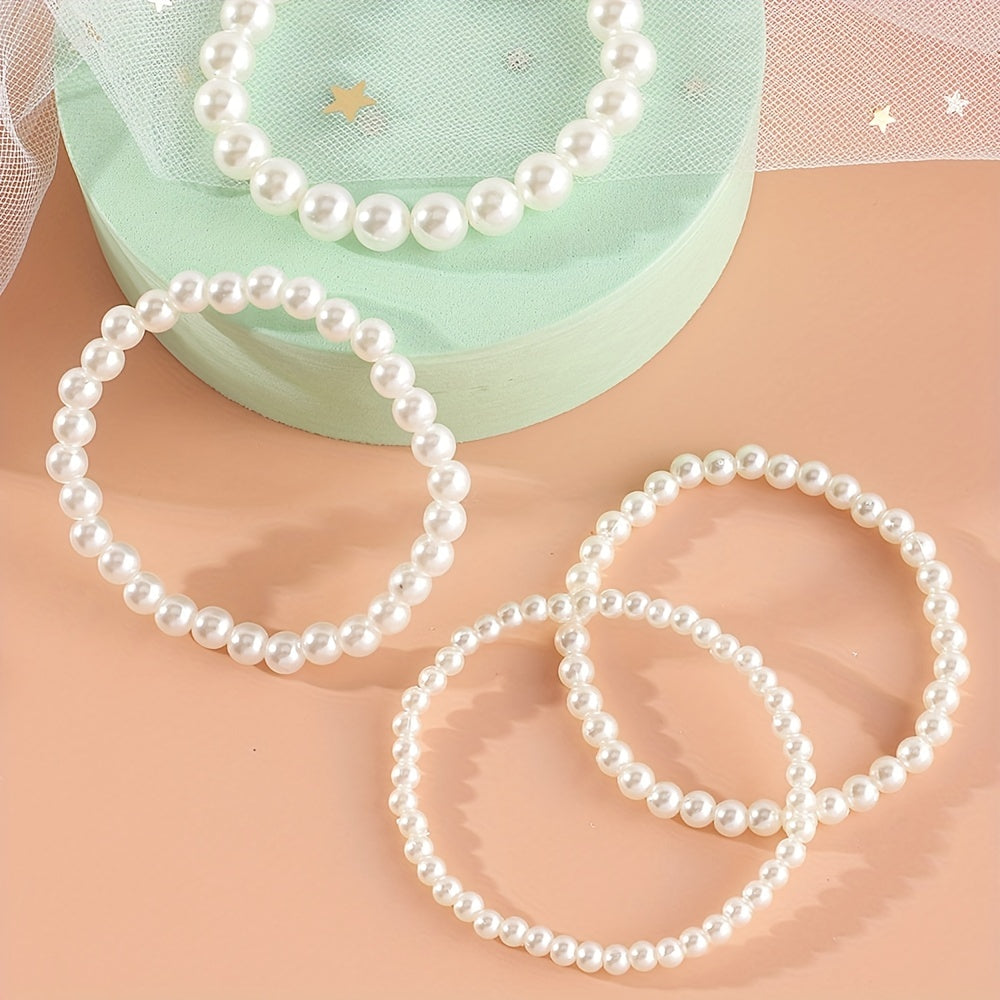 4pcs Girls Faux Pearl Beaded Bracelet Holiday Party Gift