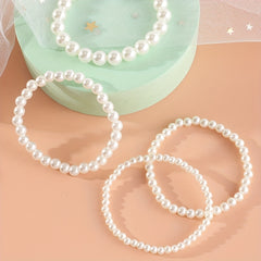 4pcs Girls Faux Pearl Beaded Bracelet Holiday Party Gift