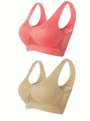 2 Pack Plus Size Sports Bra Set Breathable Mesh Medium Stretch Yoga Running Bra