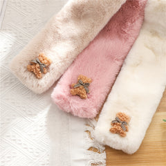 Women's Faux Pearl Rabbit Fur Bow Bear Scarf