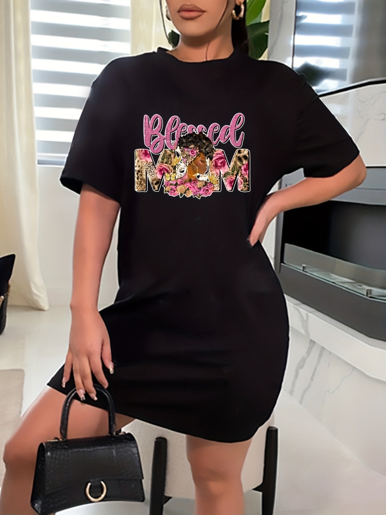 Casual Dress Women's Plus Cartoon Figure Print Short Sleeve Dress