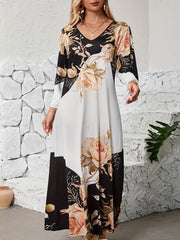 Colorblock Floral Print Maxi Dress
