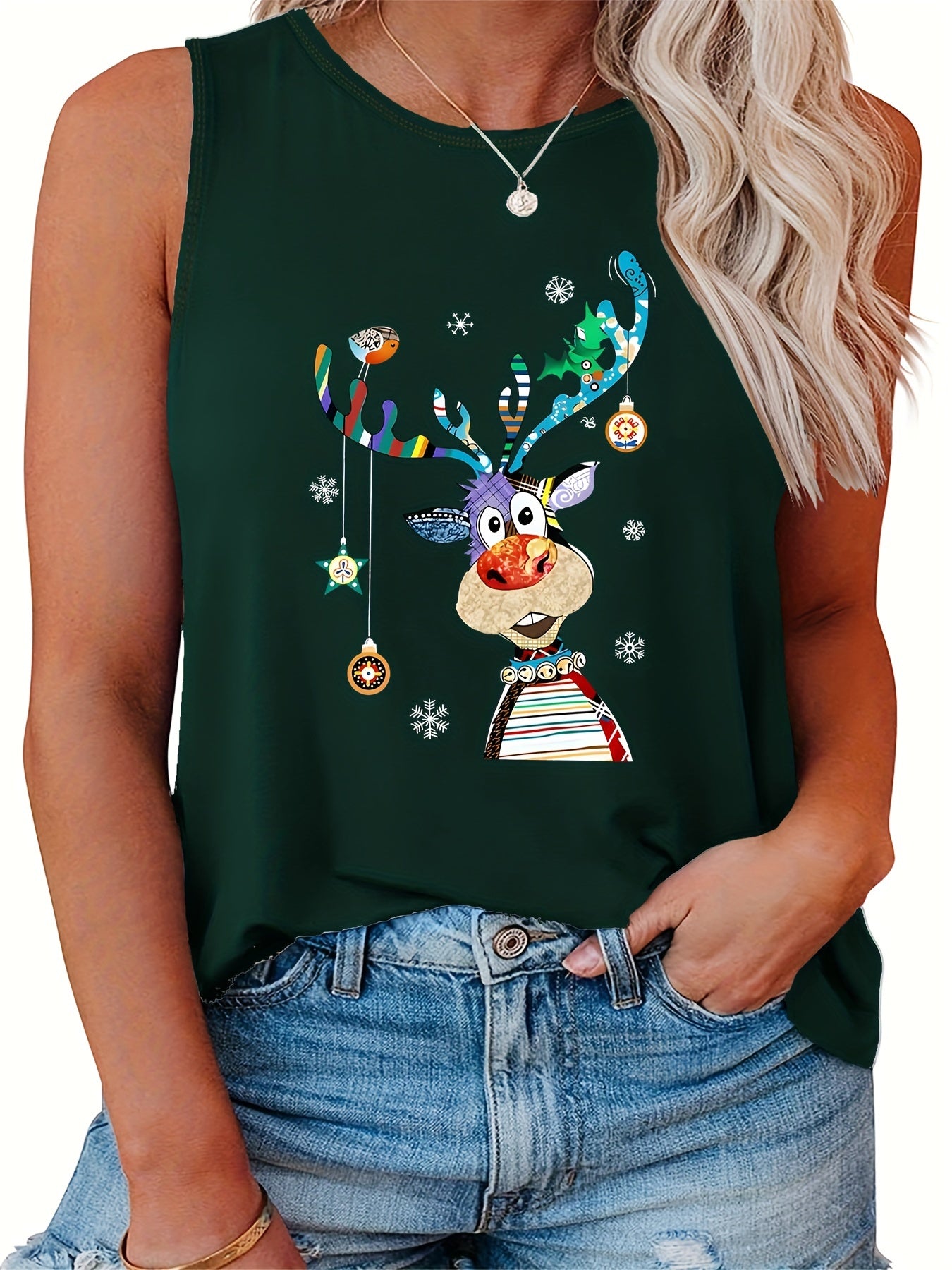 Christmas Elk Print Tank Top for Women