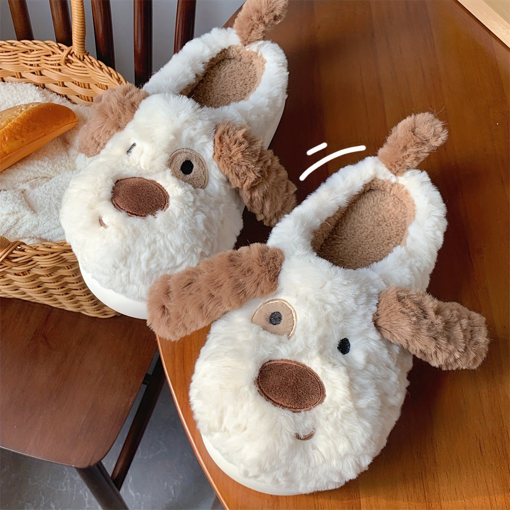 Cartoon Puppy Furry House Shoes For Boys Non Slip Soft Walking Shoes