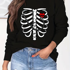 Skeleton Print Sweatshirt Crew Neck Casual Long Sleeve Sweatshirt