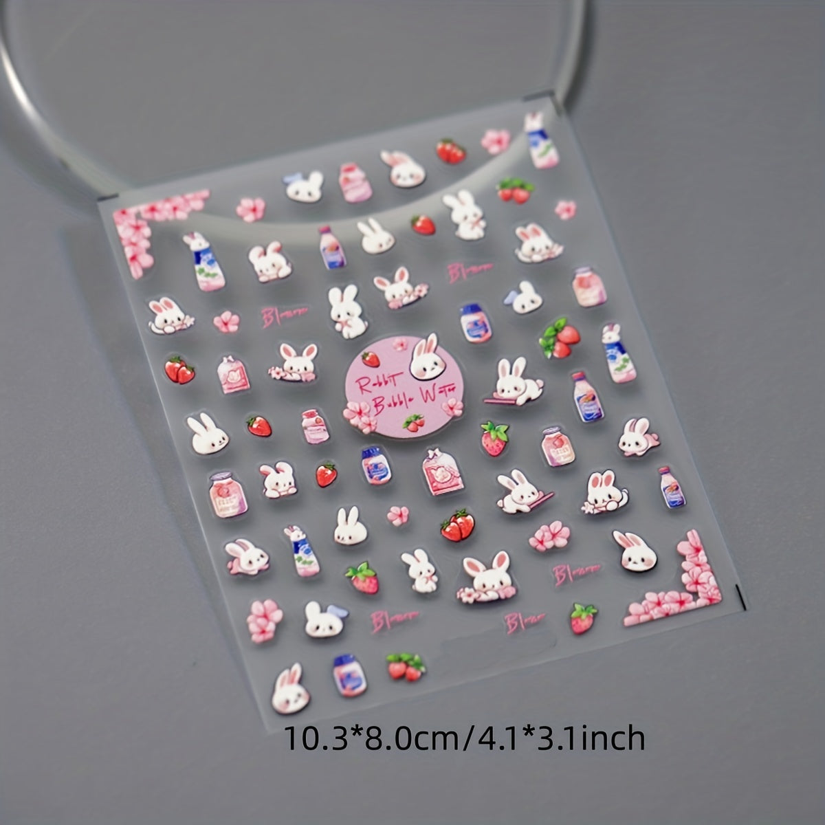 5D Embossed Rabbit Peach Nail Sticker Sakura Rabbit Bubble Water Nail Art