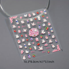 5D Embossed Rabbit Peach Nail Sticker Sakura Rabbit Bubble Water Nail Art
