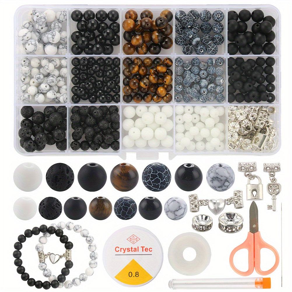 Natural Stone Beads Kit Couples Distance Bracelet Elastic Cord Magnet Clasps Box