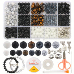 Natural Stone Beads Kit Couples Distance Bracelet Elastic Cord Magnet Clasps Box