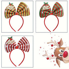 Christmas Bow Headband Rainbow Snowflake Party Decoration
