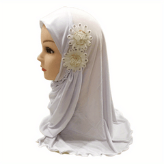 Eid Hat Arab Two Flowers Cover Muslim Headscarf for Little Girls