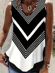 Colorblock Stripe Print V Neck Plus Size Tank Top