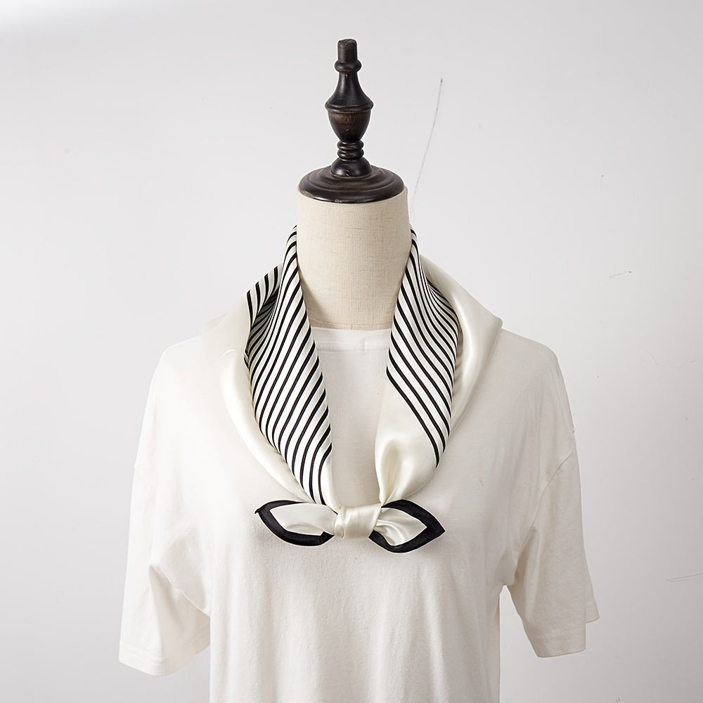 70cm Geometric Stripe Print Square Scarf Neckerchief Bandana Satin Head Scarf