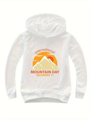 Cotton INTERNATIONAL MOUNTAIN Print Hoodies Girls Comfy Hooded Sweatshirt