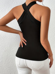 Wide Strap Sleeveless Top Casual Solid Slim Fit Summer