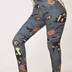 Halloween Sports Leggings Skull & Letter Print High Rise High Stretch