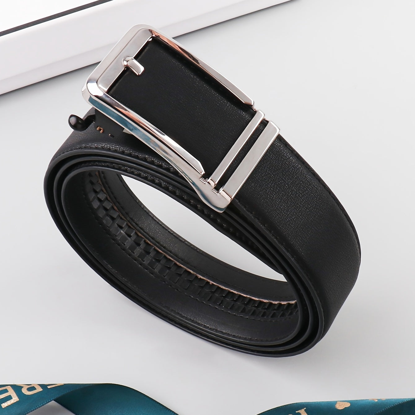 Men's Auto Buckle Lychee Pattern PU Belt Accessories