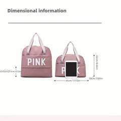 Pink Letter Print Portable Handbag Expandable Zip Gym Bag