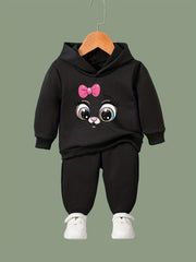Girls Cartoon Cat Pattern Long Sleeve Hooded Sweatshirt Sporty Pullover