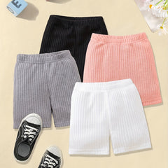 4pcs Girls Plain Knit Shorts Set for Kids