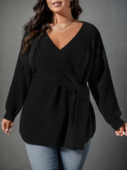 Casual Sweater Women's Solid Long Sleeve Wrap Jumper
