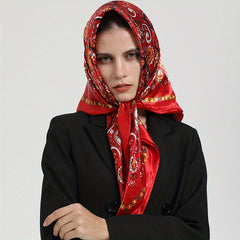 Flower Printed Square Scarf Silk Feeling Satin Scarf Bandana