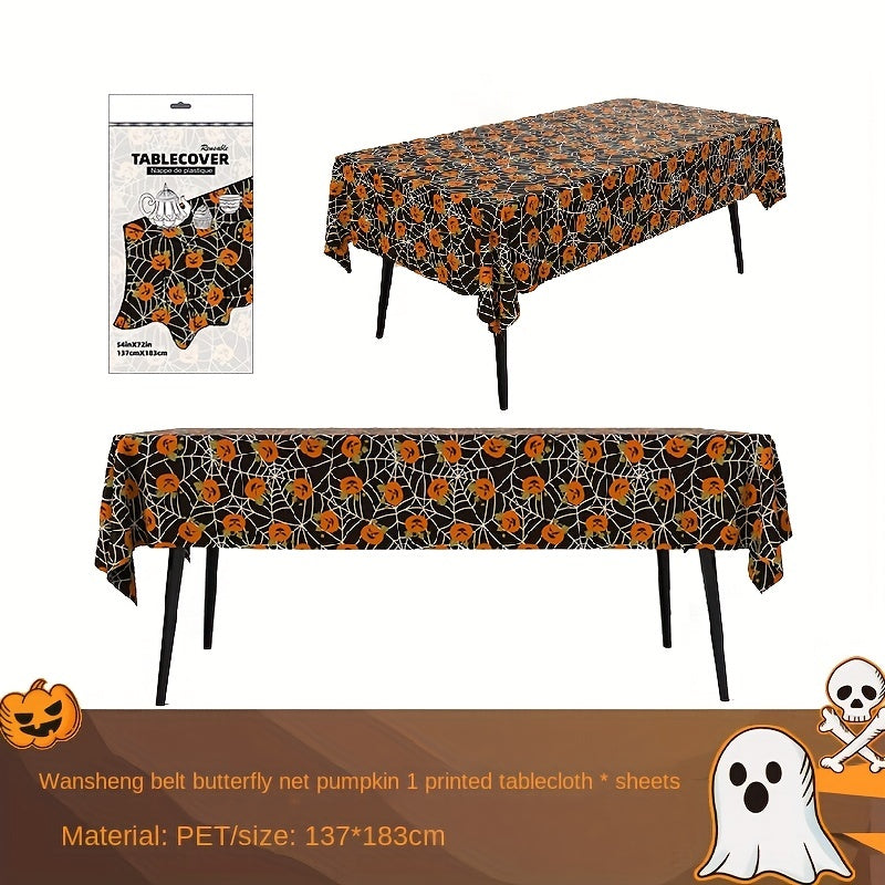 2pcs Halloween Theme Table Cloth Pumpkin Castle Pattern Table Cover