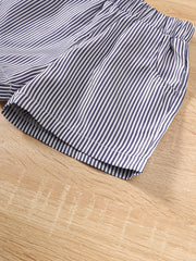 2pcs Baby Boys Casual Tops & Striped Shorts Set