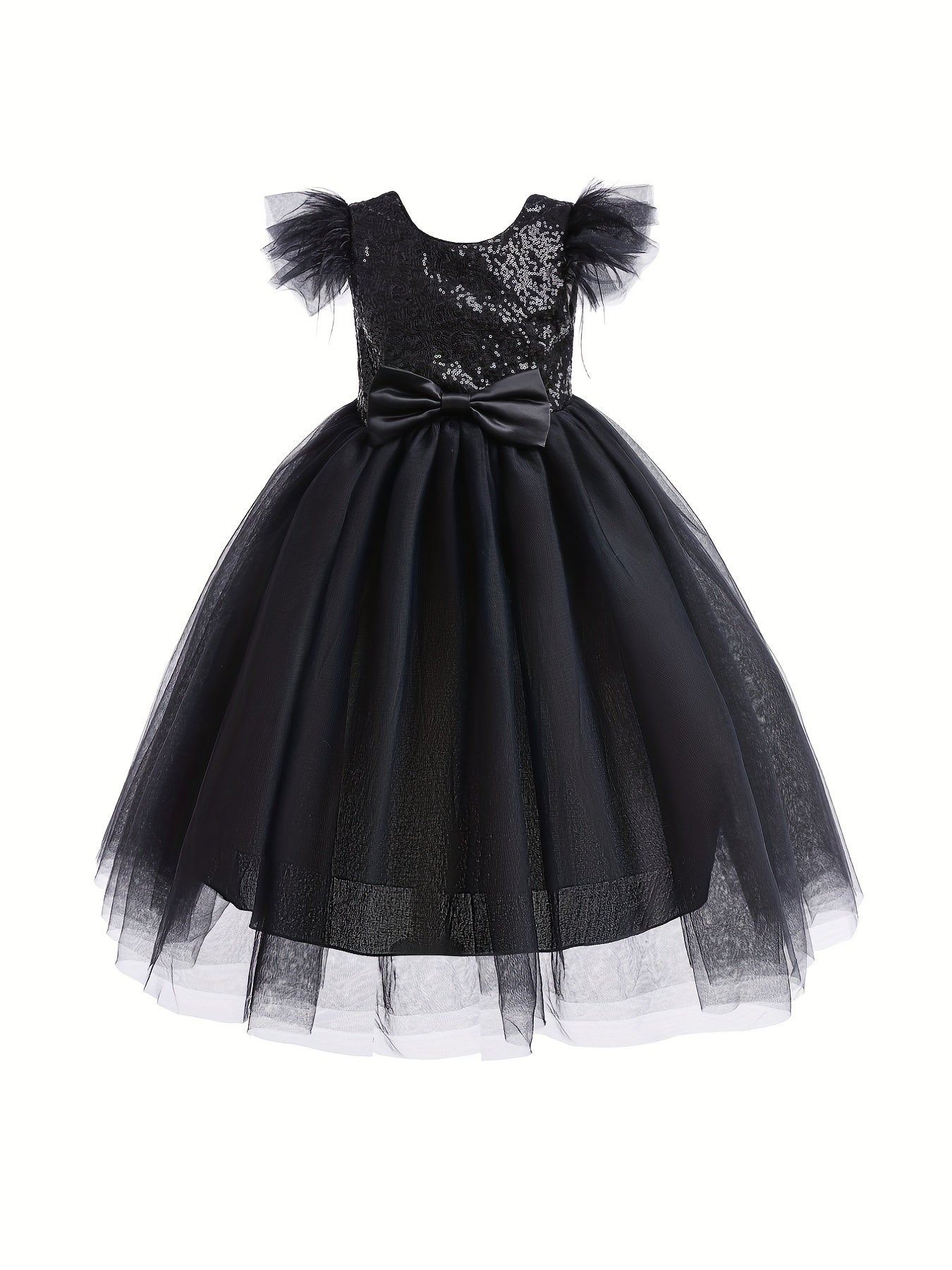 Girls Tulle Sleeves Princess Long Dress