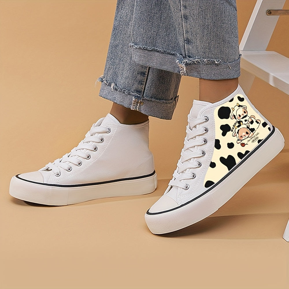 Girl's Bunny Pattern High Top Skate Shoes Non Slip Sneakers