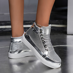 Reflective High Top Skate Shoes Glitter Sequin Decor