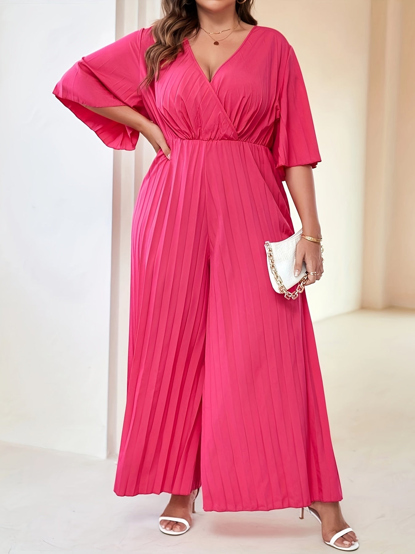 Casual Jumpsuit Women's Solid Half Sleeve Wide Leg