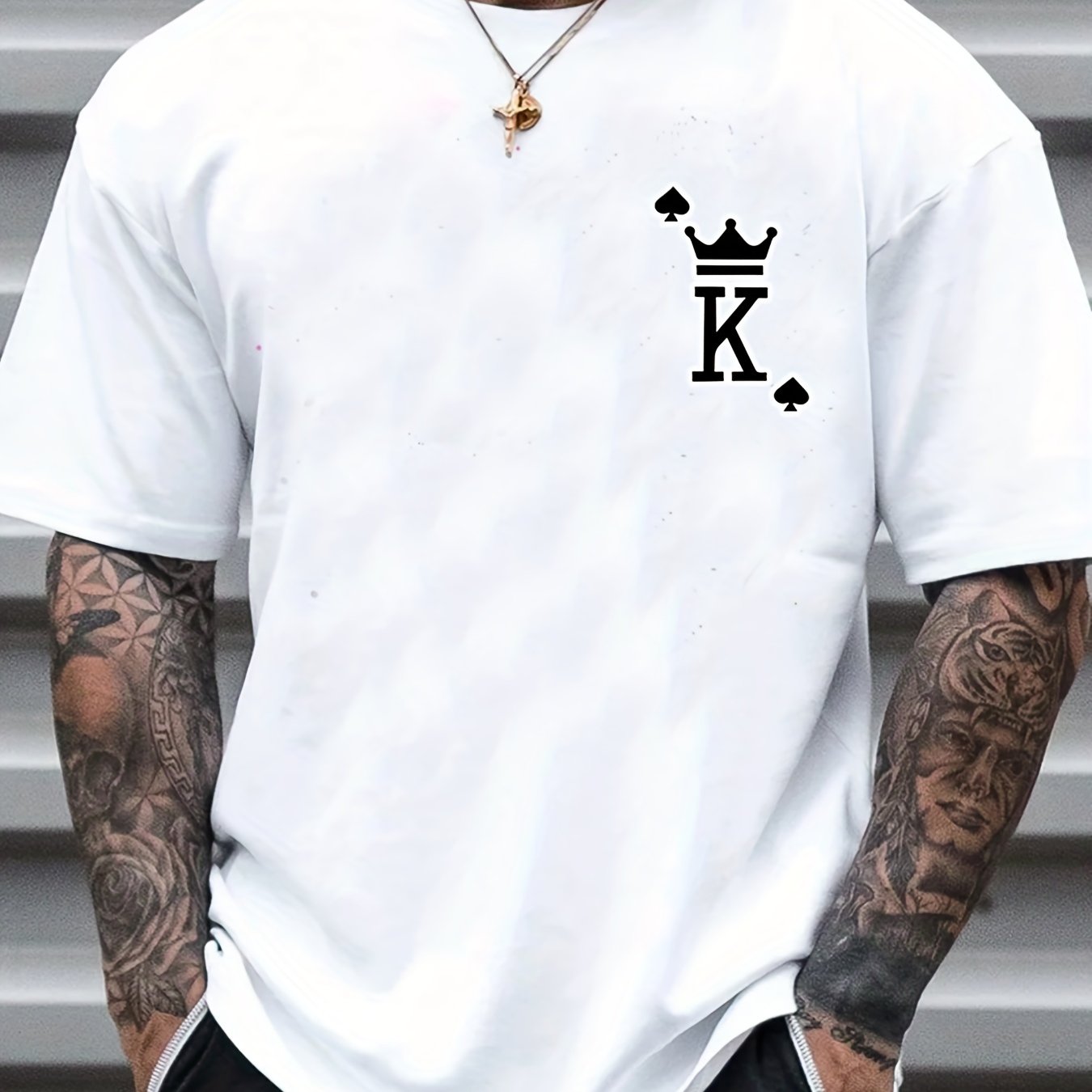 Crown Print Men's Graphic Crew Neck T-shirt - Casual Summer Tee