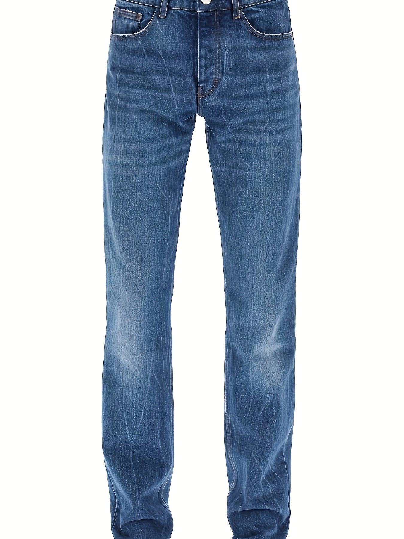 Mens Distressed Washed Denim Jeans Straight Leg Casual Pants