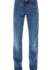 Mens Distressed Washed Denim Jeans Straight Leg Casual Pants