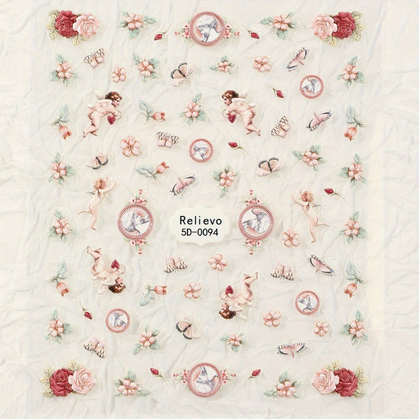 Retro 5D Relief Nail Sticker Flower Nail Art Sticker