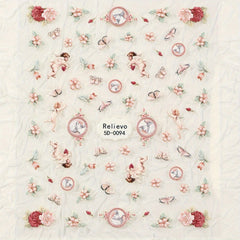Retro 5D Relief Nail Sticker Flower Nail Art Sticker