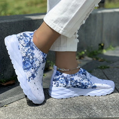 Floral Print Sock Sneakers Rhinestone Slip On Low Top Shoes