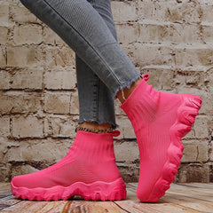 Women's High Top Knit Slip On Sneakers Comfortable Shoes