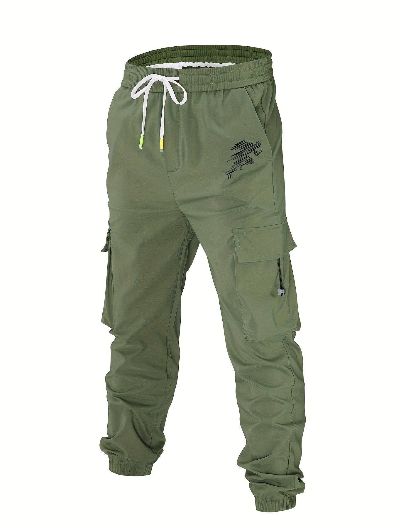 Leaf Pocket Cotton Cargo Pants Men's Casual Drawstring Cargo Joggers